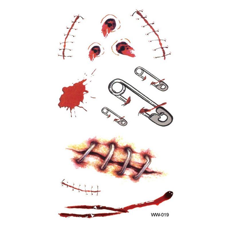 

1 шт. ужас реалистичные поддельные кровавые раны швы шрам водонепроницаемые временные татуировки наклейки костюм для Хэллоуина розыгрыш макияж реквизит 1pcs