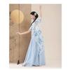Women's Bamboo Print Qipao Collar Classical Dance Costume, Flowy Chiffon Skirt Folk Dance Performance Outfit