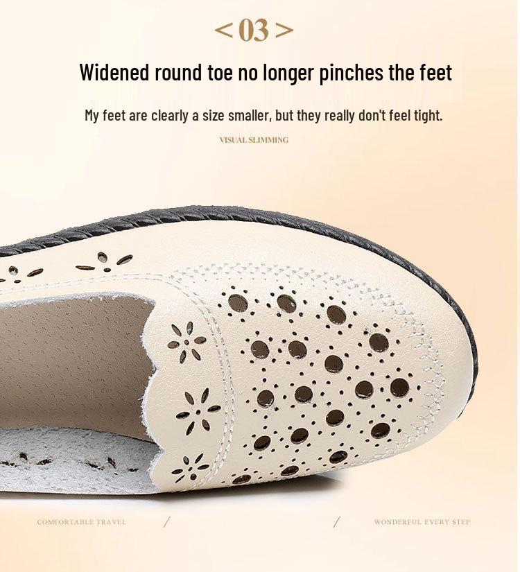 Genuine Leather Breathable Soft Sole Sandals for Middle-Aged & Elderly Women - Non-Slip Flat Heel