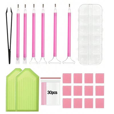 52 Pieces/set Rhinestone Painting Tools DIY Diamond Kit Tweezers Clay, Plastic Tray, Diamond Embroidery Box Storage Bag