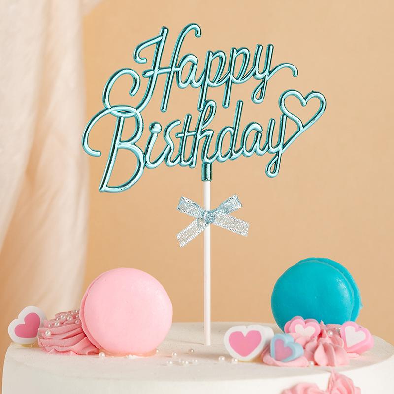 1Pcs Happy Birthday Cake Topper Plastic 3D Double Sided Happy Birthday Sign for Cake with Bow, Idea for Cake Decoration Supplies