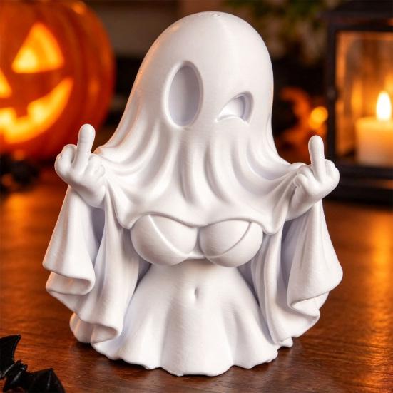 Decorative Ghost Statue Funny Little Ornament, Sexy Bad Halloween Figure, Middle 3D Printed Decor Finger Spooky Tabletop for DIY Painting Home
