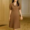 ZANZEA Women Elegant Turn Down Collar Casual Short Sleeve Pleated Dress