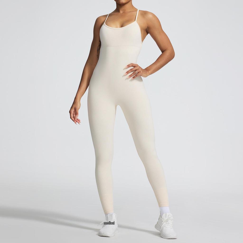 Nahtloser Hochelastischer Yoga-Jumpsuit mit Cross-Back-Design