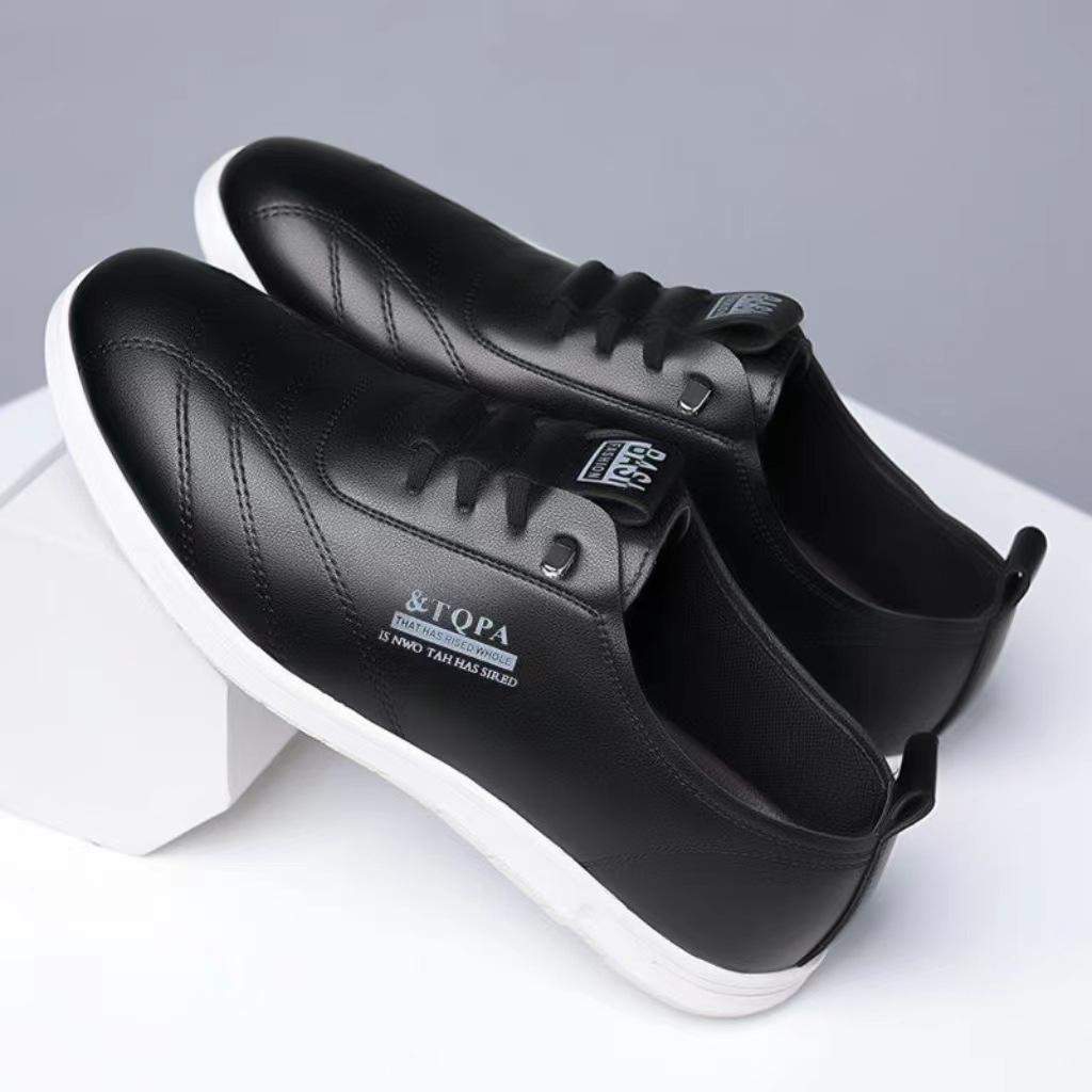 

Spring and Summer Men s Leather Shoes Low Top Soft Sole Breathable Men s Shoes Trendy Lace-up Flat-soled Casual White Shoes 44