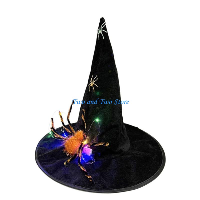 HX6F Halloween Wizard Hat Light Up Witch Hat Witch Caps Wizard Costume Accessories for Masquerades Party Decor Cosplay Props