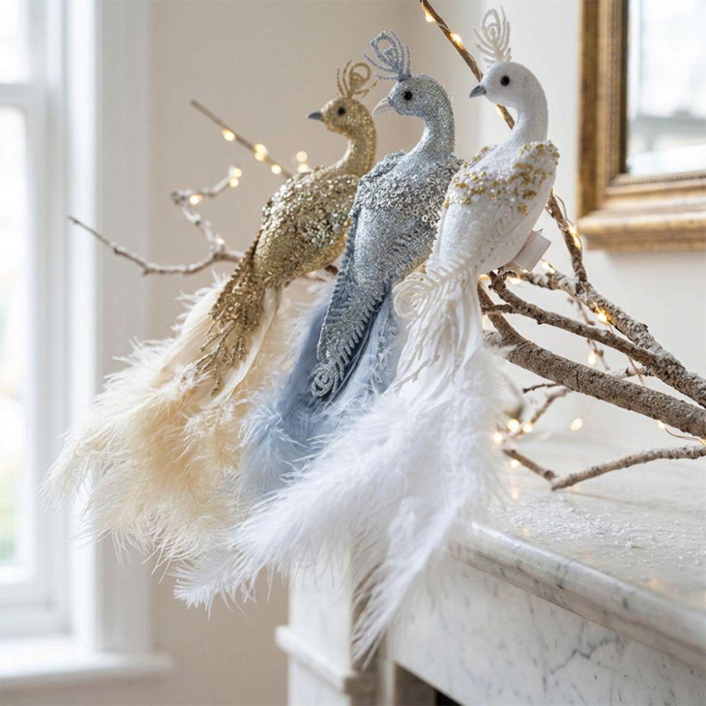 Realistic Feather Bird Hanging Pendant Built-In Clip Faux Peacock Tree Hanging  Home Party