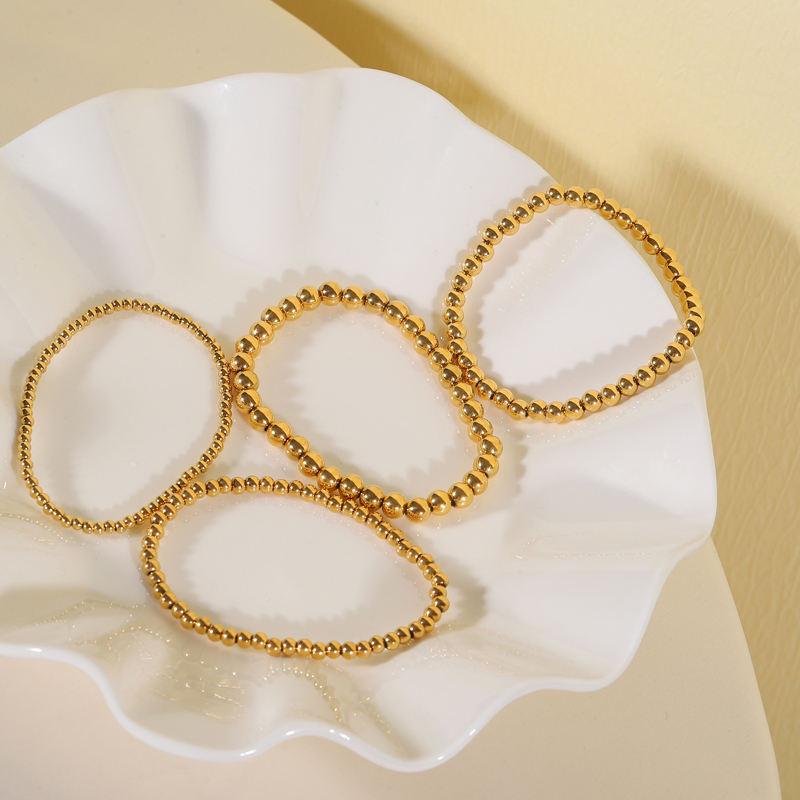 RTS 2 4 6 10mm 18K Gold Plated Stainless Steel PVD Golden Beaded Bracelet Elastic Waterproof Bracelet for Multiple Layer Wearing