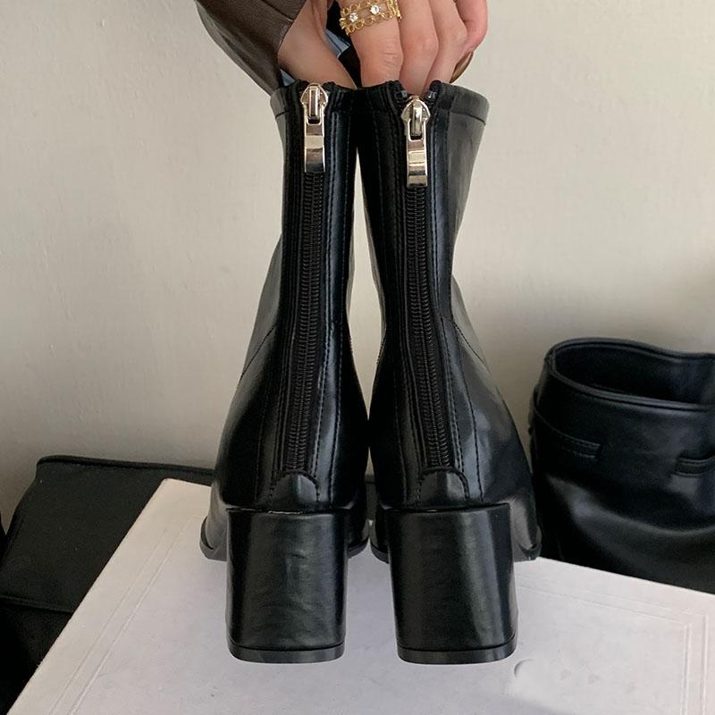 Fashion Fashion Pointed Toe Modern Ladies Short Boots Shoes Female Square Heels Women Ankle Stretch Boots Zippers Shoes Pumps lady