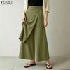Women Casual Elastic Waist Solid Color Loose Wide Leg Cropped Culotte Pants