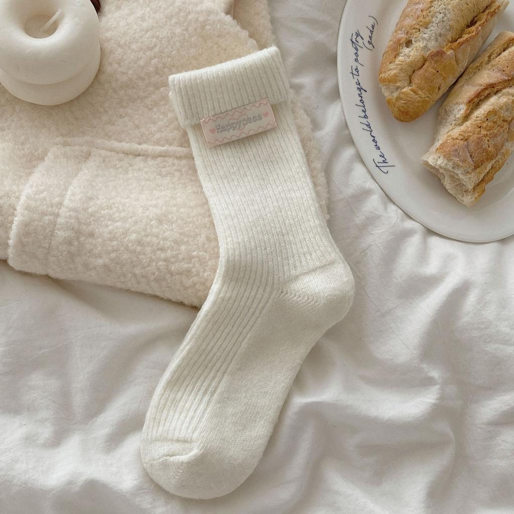 Ladies Autumn and Winter Thick Warm Flanging Cloth Label Home Sleep Tube Socks
