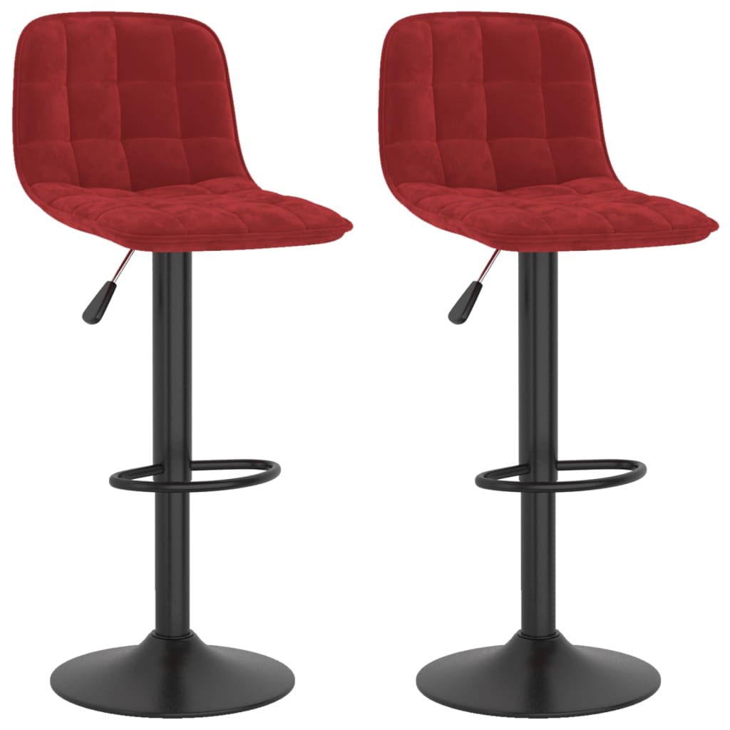 Bar Stool Set of 2 Wine Red Velvet