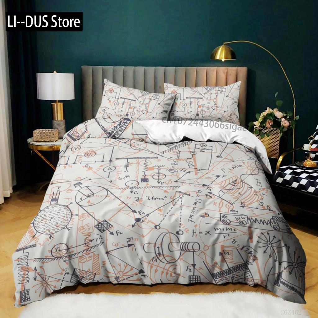Comforter Formula Mathematical Formula Geometric Patterns Bedding Set For Kid Boy Microfiber 2/3Pcs Queen Size