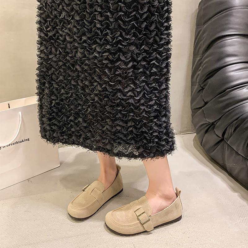 Fashion Aphixta Khaki Classic Flats Shoes Women Cotton Fabric Buckle Loafers Shoes Slip On Woman Flat With Student Footwear