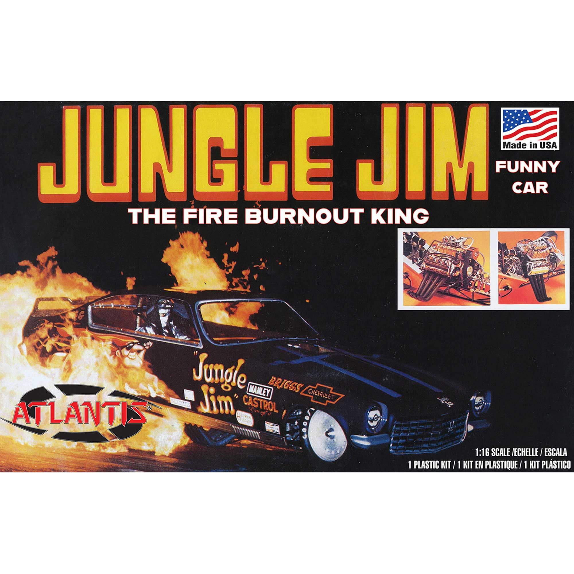 

Atlantis Models Scale Jungle Jim Funny Car Plastic Model ATLAMCH1486 1/16 (Molded Color)