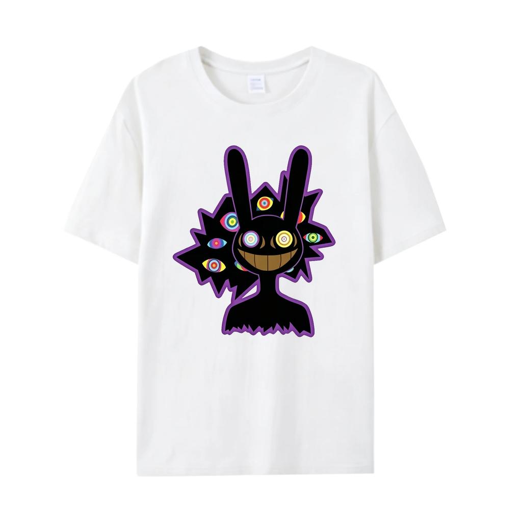 Trippy Multi Eye Jax Charakter Grafik T-Shirt, TADC Psychedelisches Kaninchen Cartoon Print Tee, Dunkles Gruseliges Style Kurzarm Top