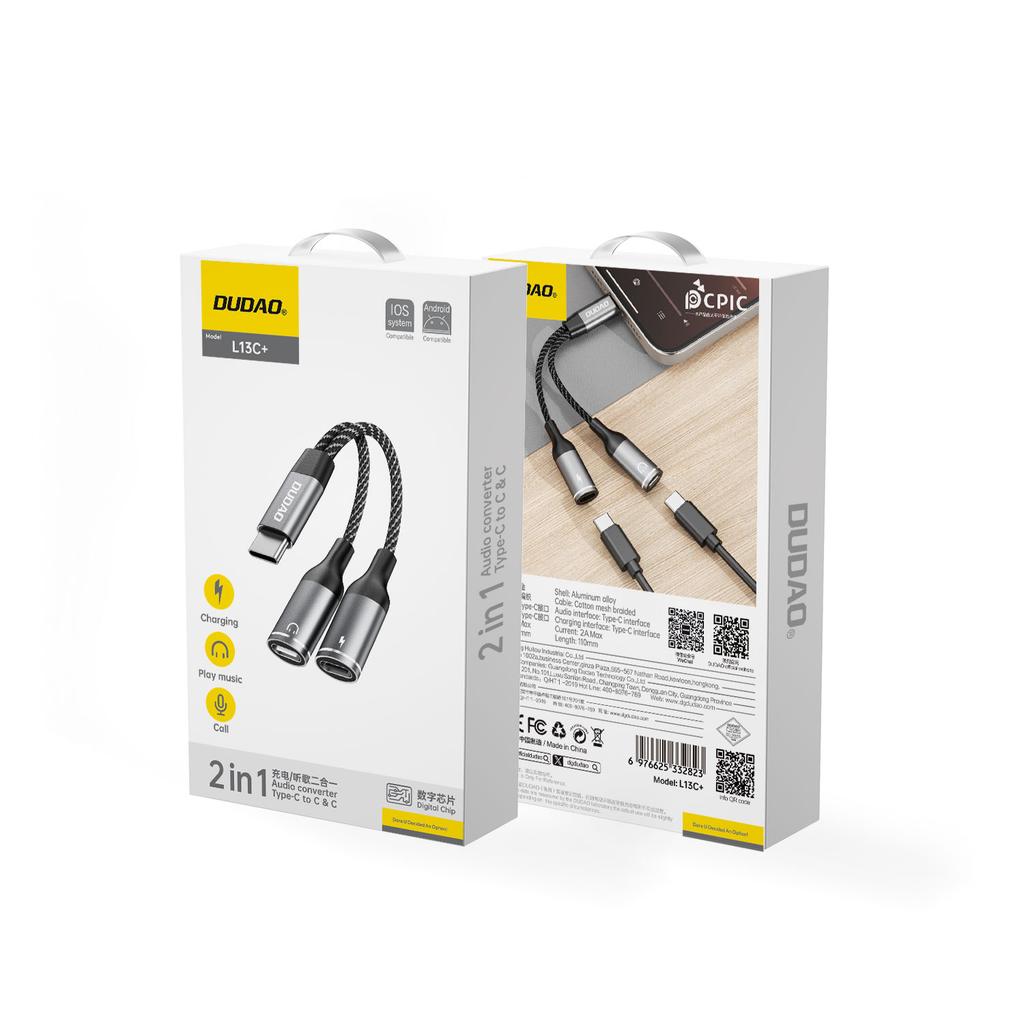 2in1 USB-C Splitter Adapter for Power and Headphones - Gray