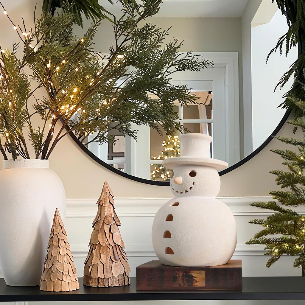 Christmas Decorations - Handmade Snowman Figurine - 1 Pack Winter Holiday Rustic Unique Decor For Home Table Room Indoor Outdoor