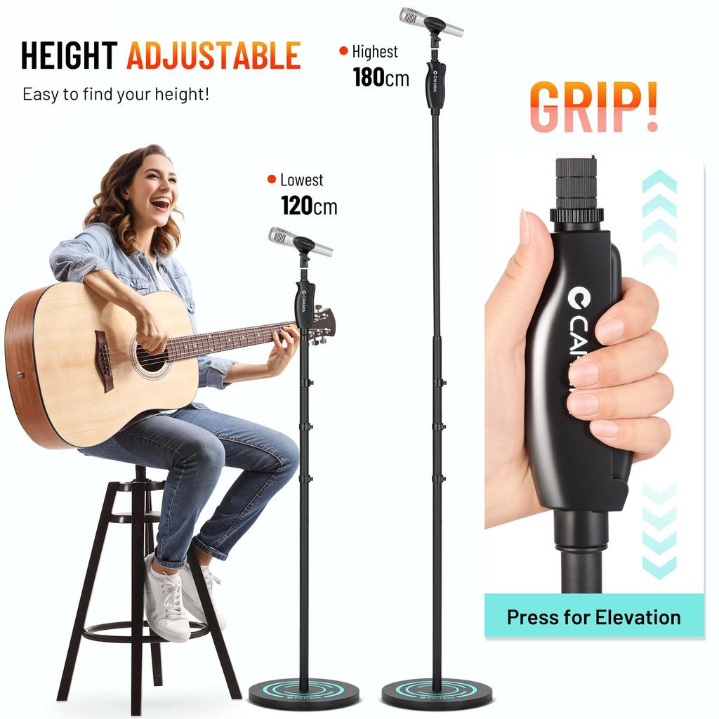 CAHAYA Microphone Stand, Straight Boom, 5.5kg Weight, 120cm-180cm Height Adjustable, 3230g Base, Iron Material, Smartphone Holder, Width Adjustable