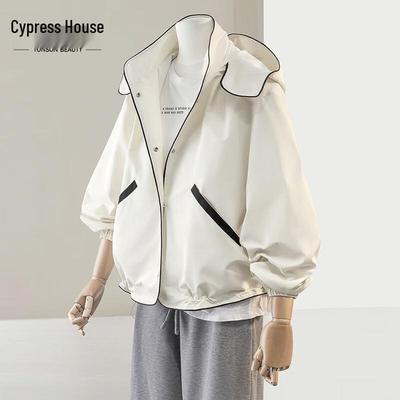 Sibaishe Women's Color Block Hooded Loose-Fit Jacket