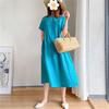Vestido Midi de Talla Grande Holgado Color Sólido - Manga Corta, Casual y Rejuvenecedor para Primavera/Verano