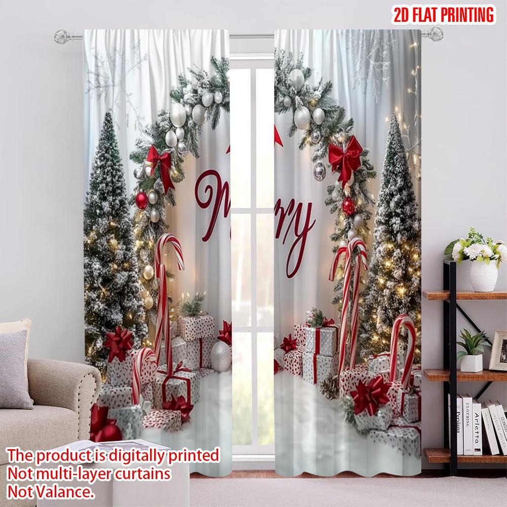 

2pcs,2D plane printing Pattern Curtains Christmas22 (2) 100% Polyester (without rod) Holiday Use for Bedroom, Living Room, 52.50 × 116.00 cm 2 pcs