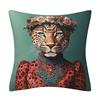 Stylish Dapper Leopard In Purple Pinstripe Suit & Floral Hat – Decorative Throw Pillow Case Cotton Linen Cushion Cover