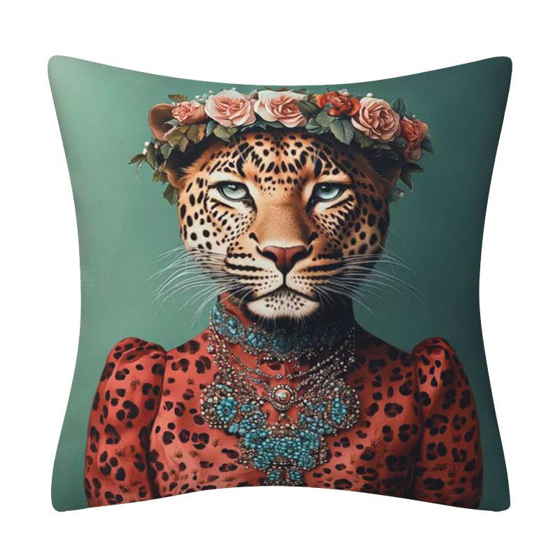 Stylish Dapper Leopard In Purple Pinstripe Suit & Floral Hat – Decorative Throw Pillow Case Cotton Linen Cushion Cover