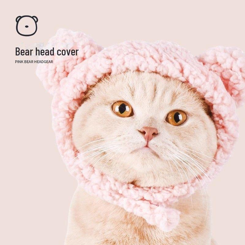 Pet Hat: Cute Bear Plush Headdress for Cats and Small Dogs