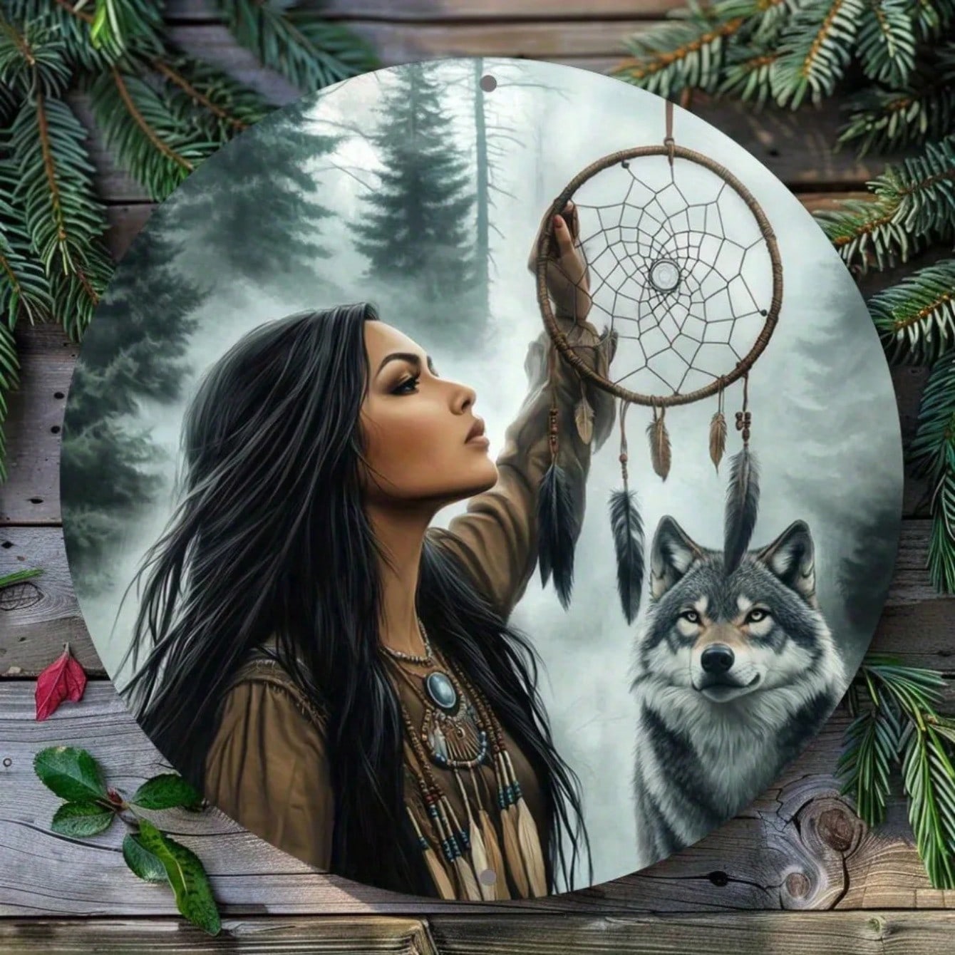 Metal Wall Art Wolf Howling Moon with Dreamcatcher Outdoor Decor