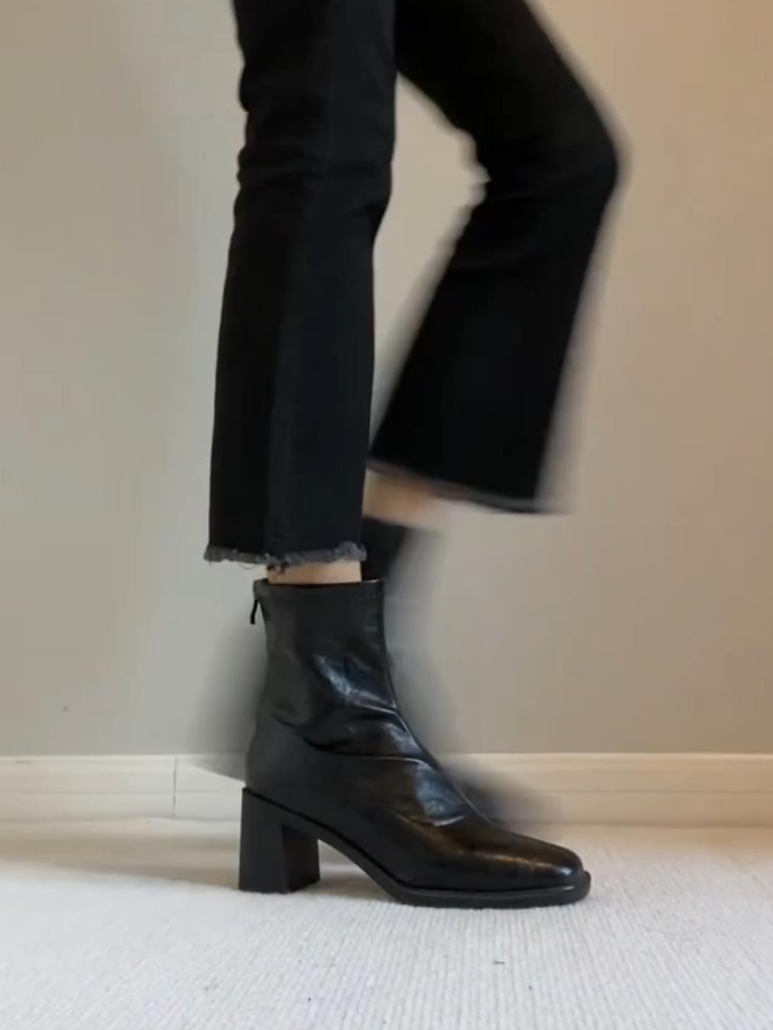 Coarse Heel Stretch Skinny Boots High Heel Square Head Short Boots Martin Boots 35