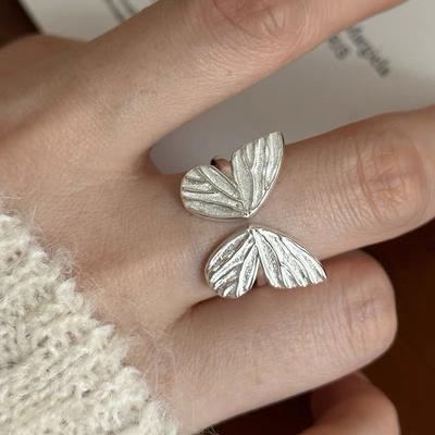 BF CLUB 925 Rings for Women Fashion Geometric Handmade Irregular Butterfly Ring Party Christmas Gift