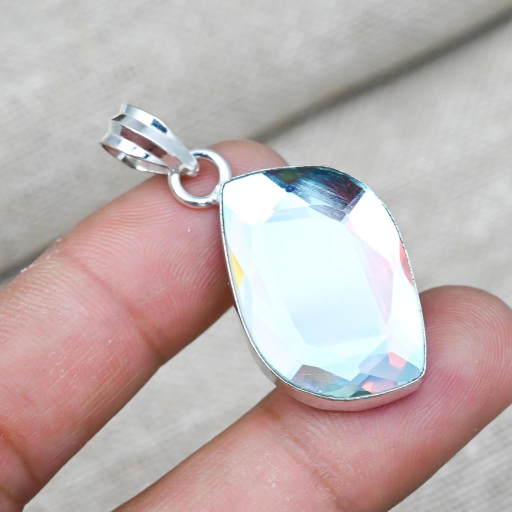 Mystic Topaz natural Gemstone Pendent Jewelry 925 Solid Sterling  Gift Silver For Her