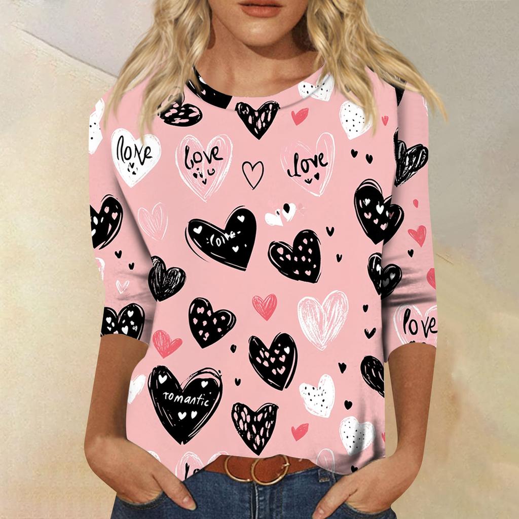 Women's Tops Three-quarter Sleeve Shirt V-neck Loose Casual Shirt Print T-shirt