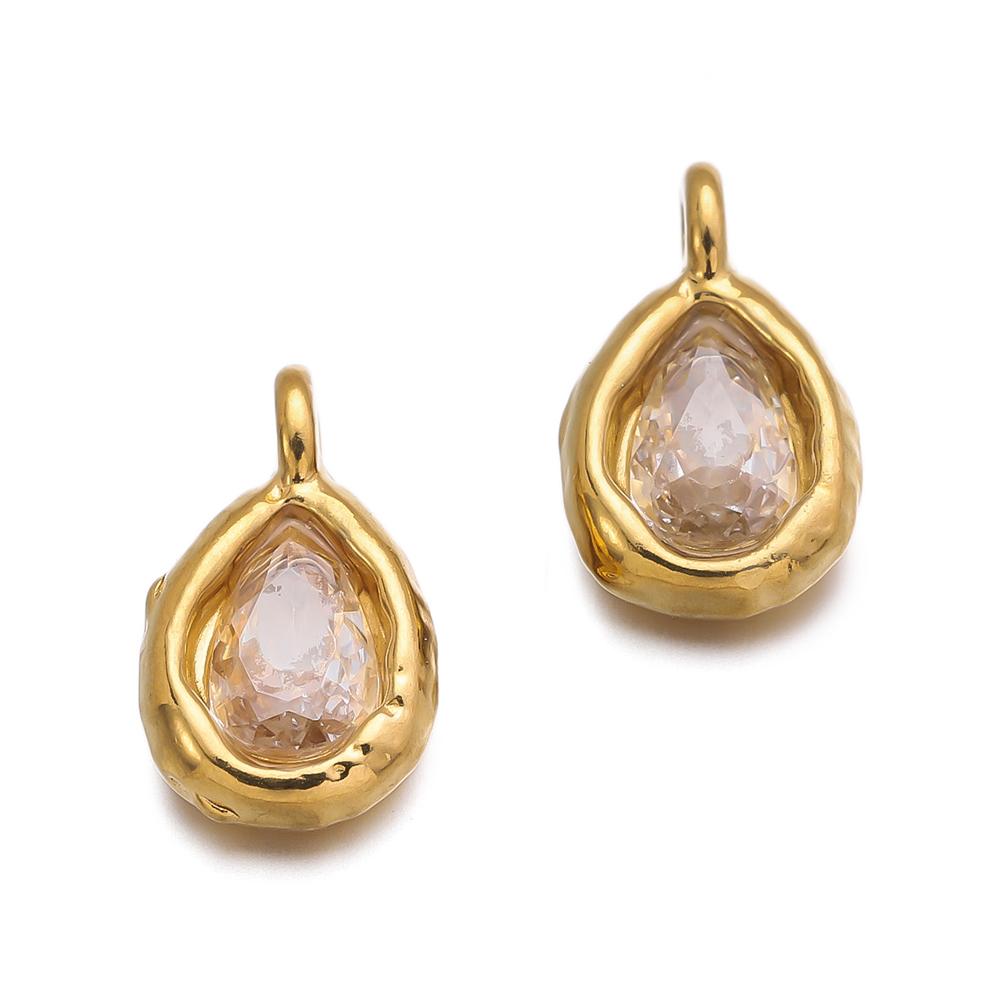 2Pcs Stainless Steel Teardrop Charms Inlaid Pendants with Crystals Gold-plated DIY Bracelet Earrings Jewelry Making Accessories