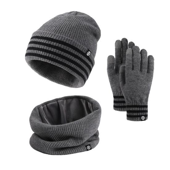 3Pcs/Set Winter Hat Scarf Gloves Set Striped Print Thickened Velvet