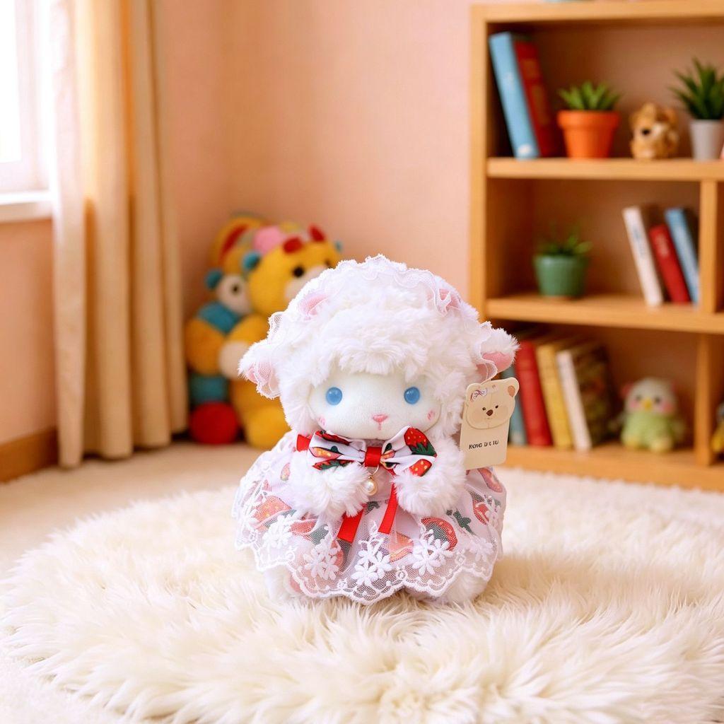 Plush Lamb Toy With Bowknot For Baby Gift And Kids Room Decor