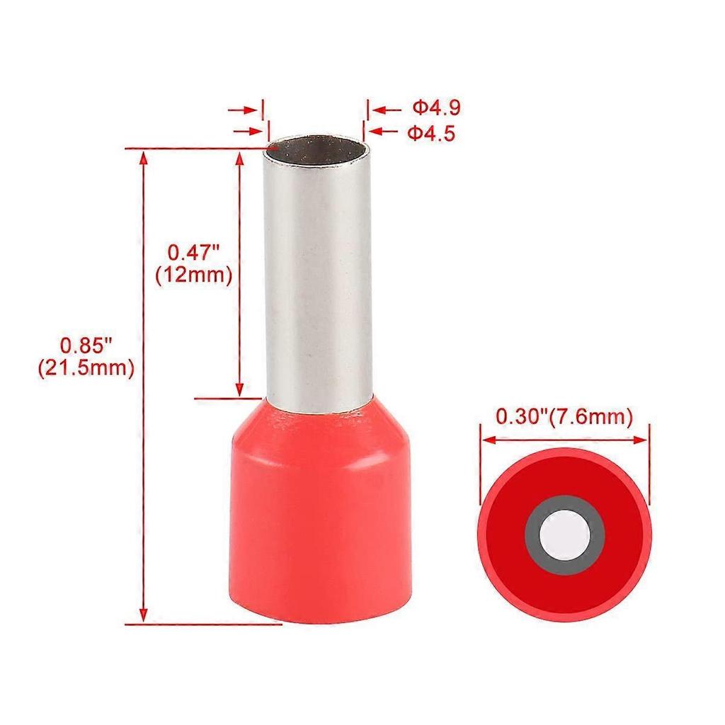 AWG 8/10.0mm Copper Wire Insulated Crimp Connector Ferrule Pin Cord End Red E10-12 Pack of 100