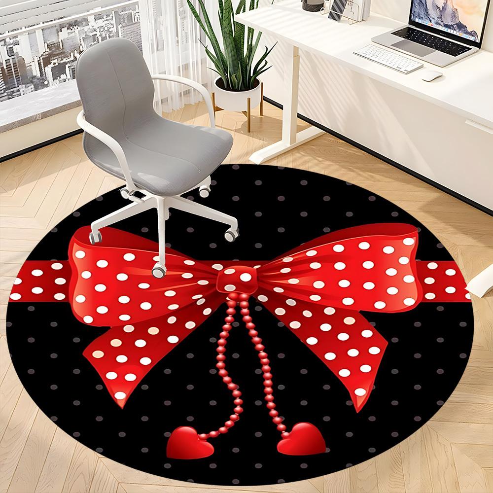 1pc Polka Dot Bow Office Round Rug, Carpet for Office, Gaming, Lightweight Round Floor Mat yy260208035