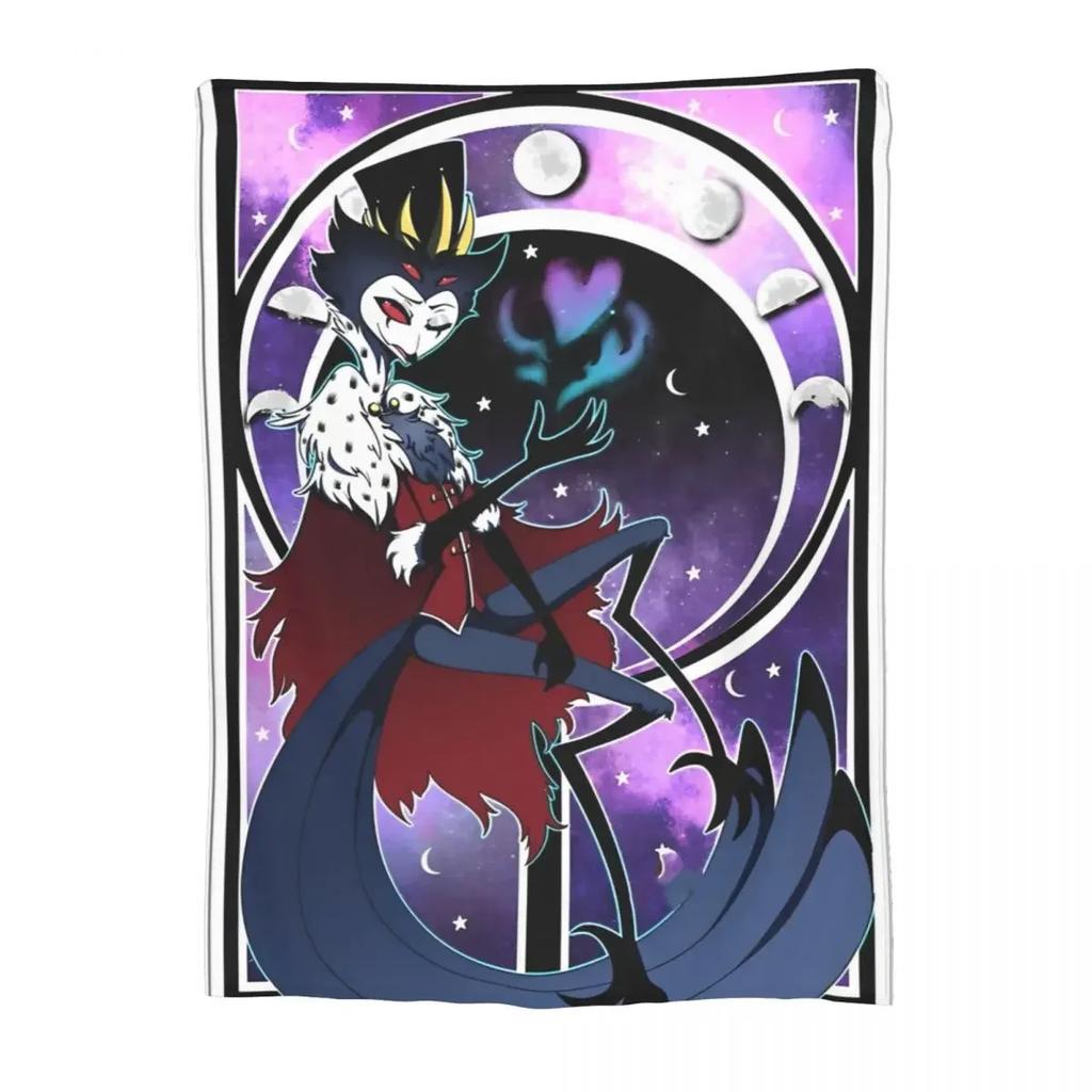 Kreslená deka Helluva-Boss Flanelová Letní Multifunkční Lehká Přehozová Deka na Pohovku do Auta Plyšová Tenká Prošívaná deka