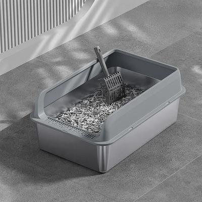 Large-Capacity Stainless Steel Cat Litter Box - Semi-Enclosed Heightened Fence & Splash-Proof Practical Cat Toilet Pet Supplies