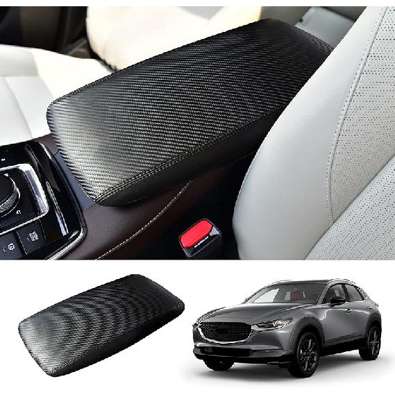 2020-2023 2024 2025 Center Console Cover for Mazda CX-30, Waterproof&Scratch-Resistant Lether 2025 CX30 Console Armrest Cover for 2025 2024 Mazda Black-Carbon Fiber