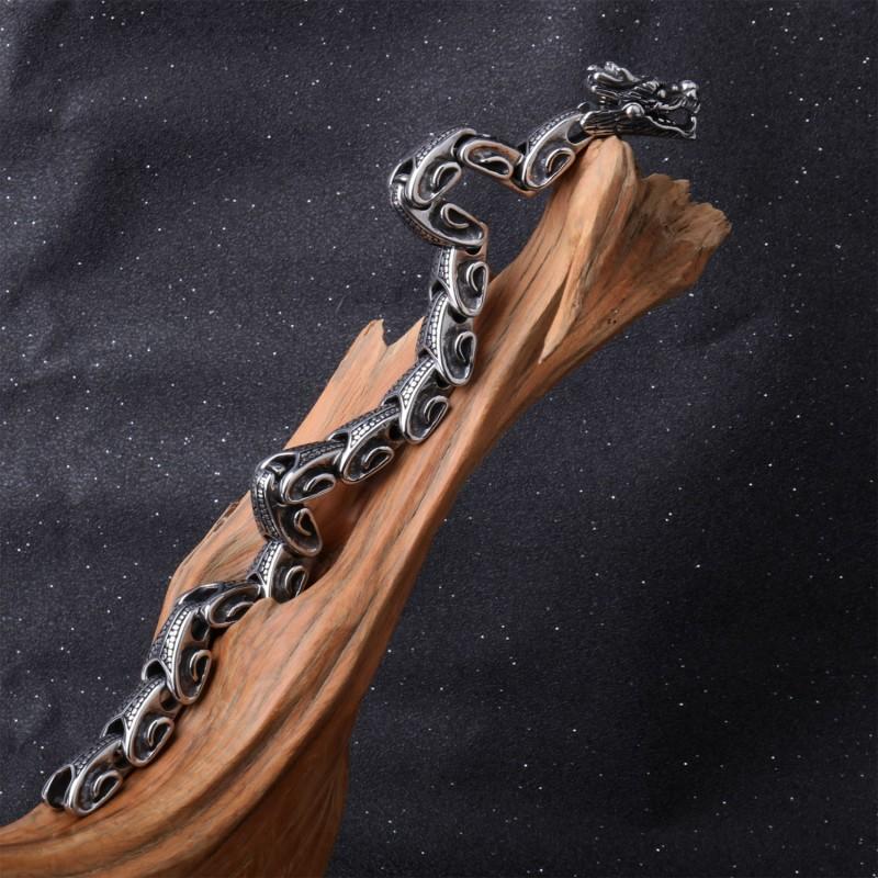 Mens Titanium Steel Dragon Head Bracelet Vintage Punk Style Biker Accessory Stainless Wristband Motorcycle Riders