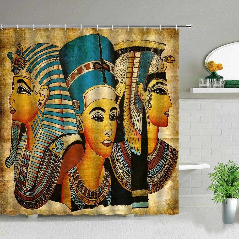 Retro Egypt Pyramid Pharaoh Painting Printed Shower Curtains Waterproof Bathroom Decor Cloth Curtain Set With Hook Bath Screens