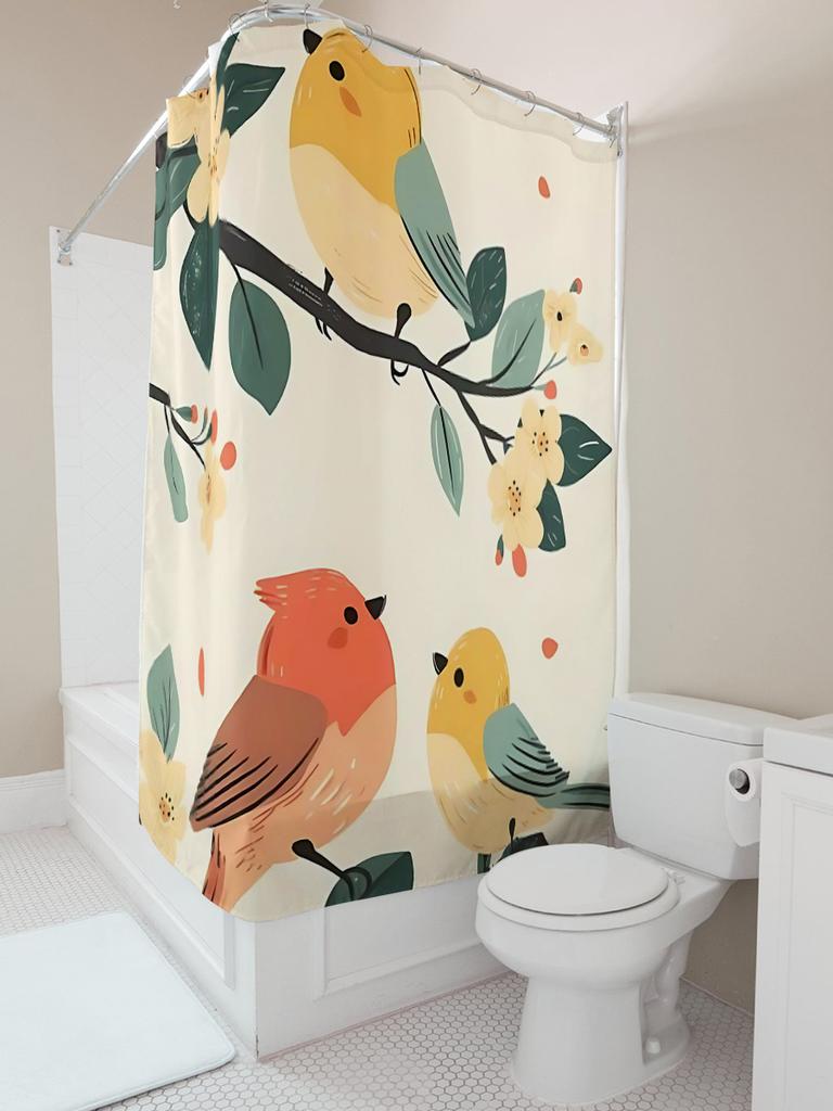 Elegant Bird Pattern Shower Curtain for Home Decor - Vibrant Colors and Nature-Inspired Design Elevate Space Easy-Clean