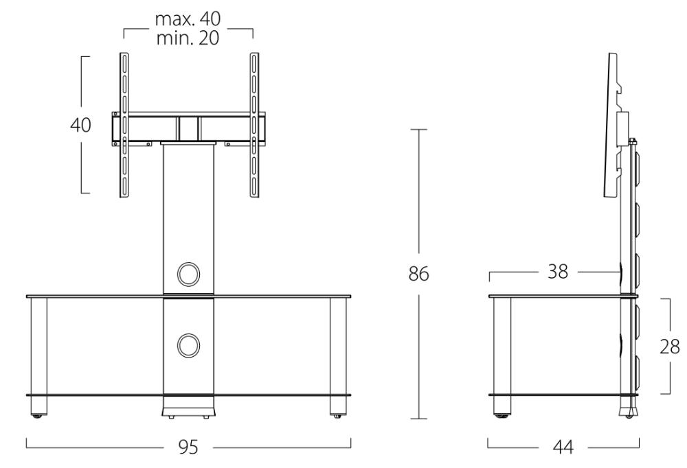 Sonorous NEO95-C-HBLK (Clear Glass, Black Aluminum) TV Stand with TV Mount, NEO