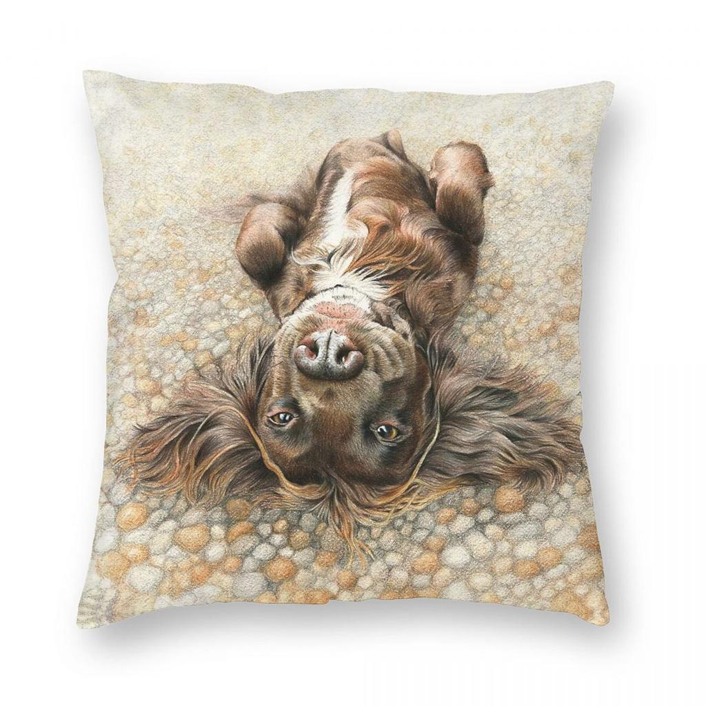 Fronha Quadrada Cocker Spaniel Inglês de Chocolate Poliéster Linho Veludo Capa de Almofada Decorativa Criativa para Carro Venda por Atacado