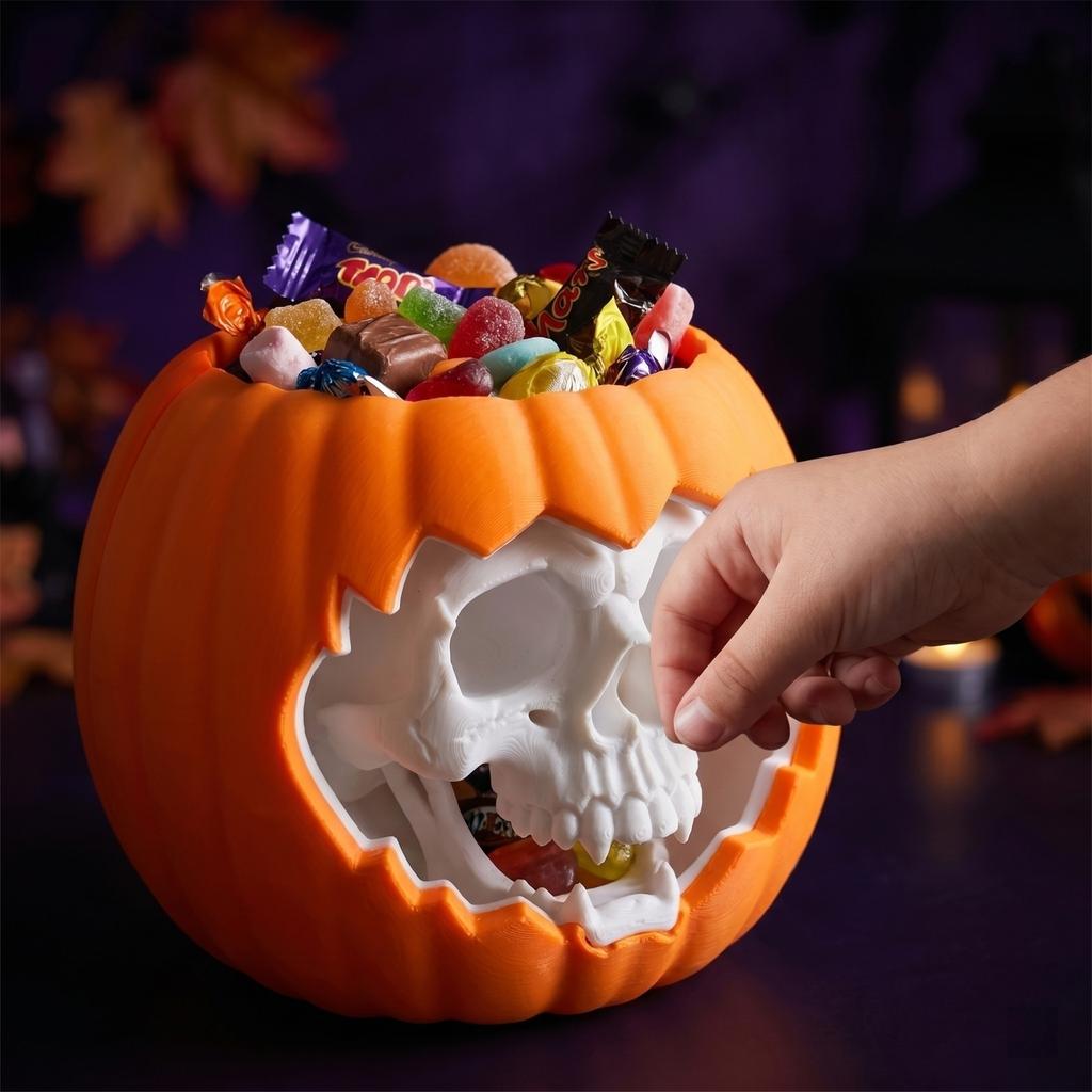 Halloween Süßigkeitenglas Kürbis Totenkopf Design Dekorativer Behälter für Partygebrauch Langlebiges Kunststoffmaterial Geeignet für Innen- und Außendekoration
