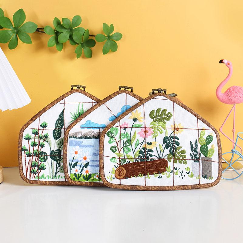Landscape Embroidery Diy Material Package Handmade Flowers And Plants European Fabric Three-Dimensional Antique Embroidery Stretch Hanging Painting