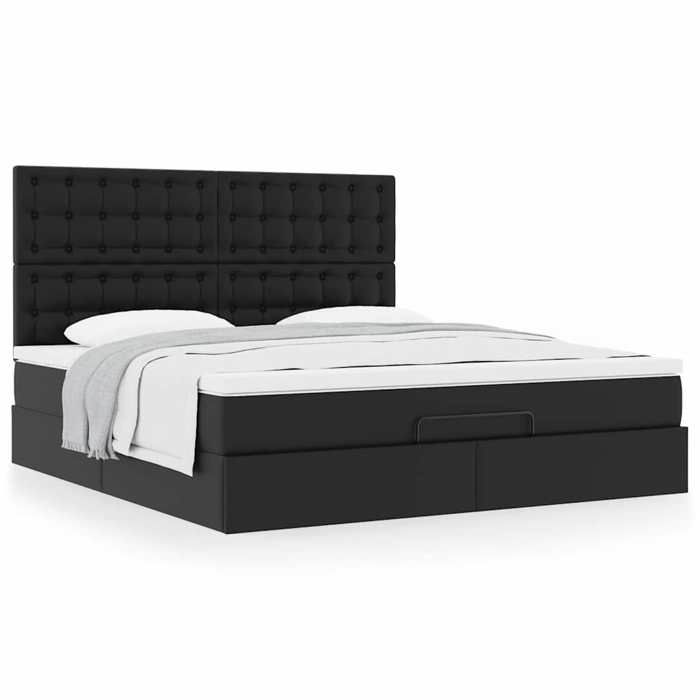 Cadre de lit avec matelas - Maison Exclusive - 180x200 cm - Similicuir noir - Rangement sous le lit